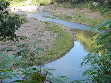 Rio assoreado* Exemplo de rio com estágio avançado de assoreamento, com a redefinição de suas margens